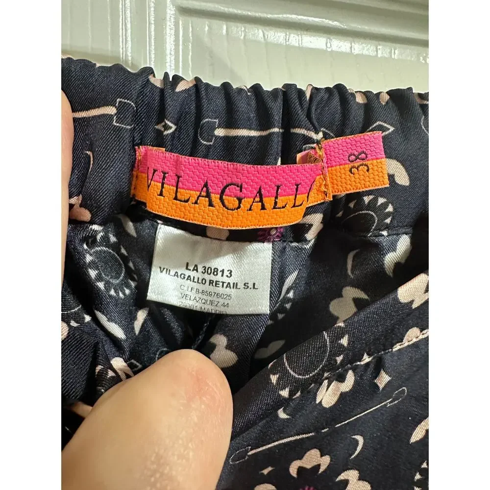Vilagallo‎ Ornella navy print pant navy silk size 38 $215